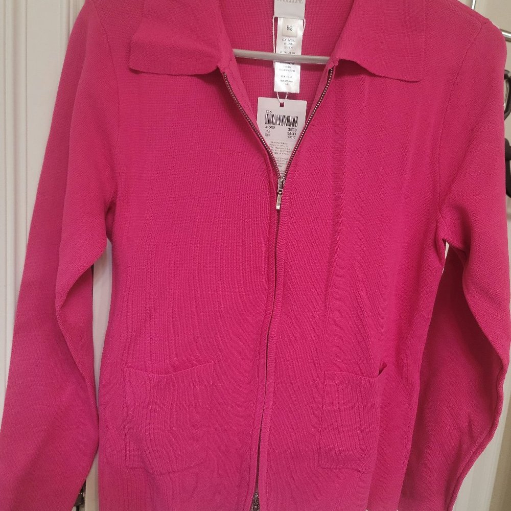 NWT- Madeleine, 2-way front zip cardigan size 6-8 (size 36-38 US) dark pink